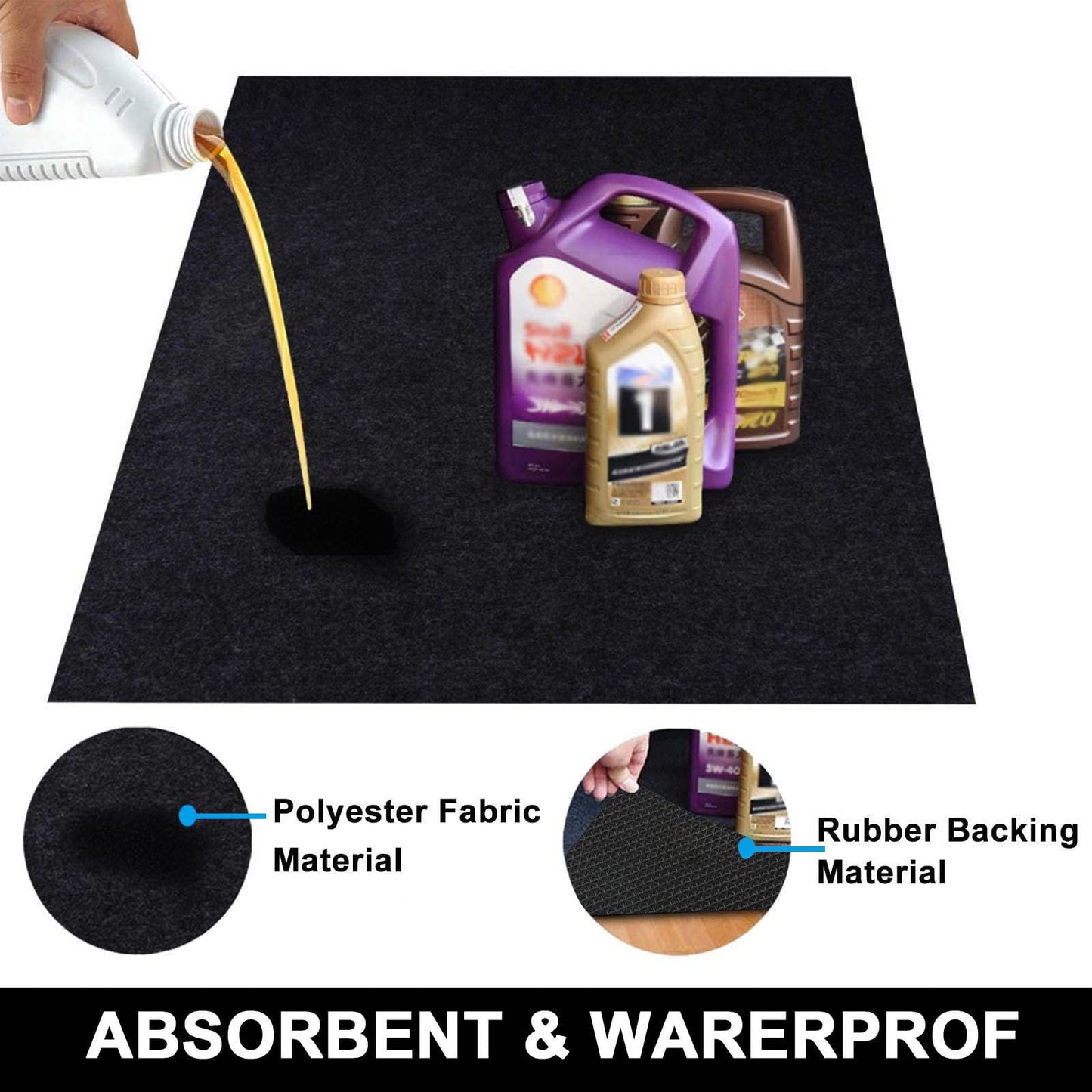 AiBOB Garage Floor Mat, 60 X 72 inches, Oil Spill Mat Under Car, Waterproof Backing Absorbent Pad Protects Floor, Durable, Reusable, Black