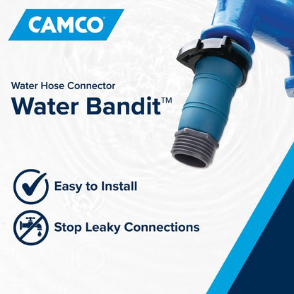 Camco Water Bandit - Features a Flexible Silicone Sleeve for 1" Faucets & Male Water Hose Connection that Fits 3/4-11.5NH Hose Threads - Works with Damaged Faucet Threads/Threadless Faucets (22484)