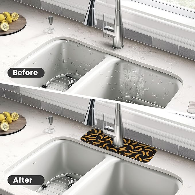 Yellow Banana Black Kitchen Sink Splash Guard Faucet Mat Super Absorbent Fast