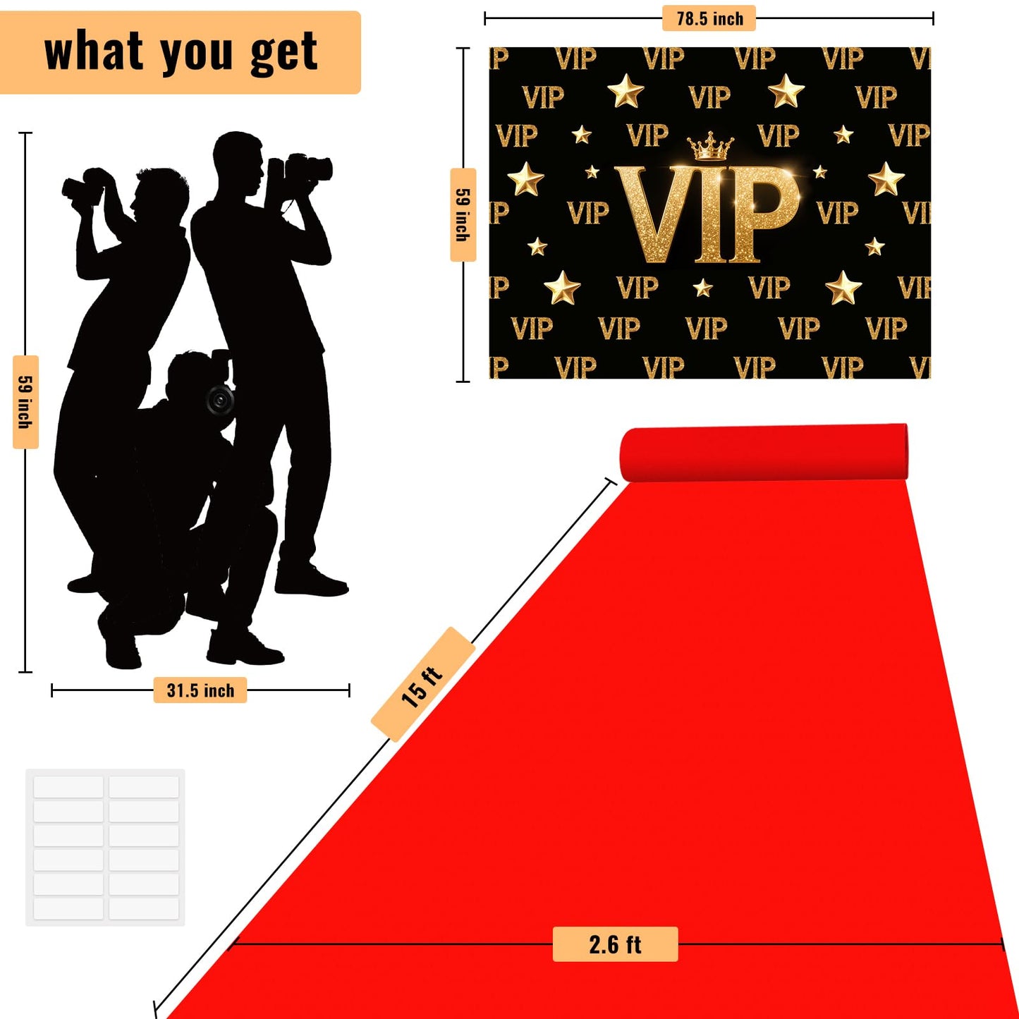 Red Carpet Runner,VIP Photography Backdrop,Backdrop Film Movie Theme Party Decorations Accessory and Red Carpet Runner 2.6 x 15 ft with Tape