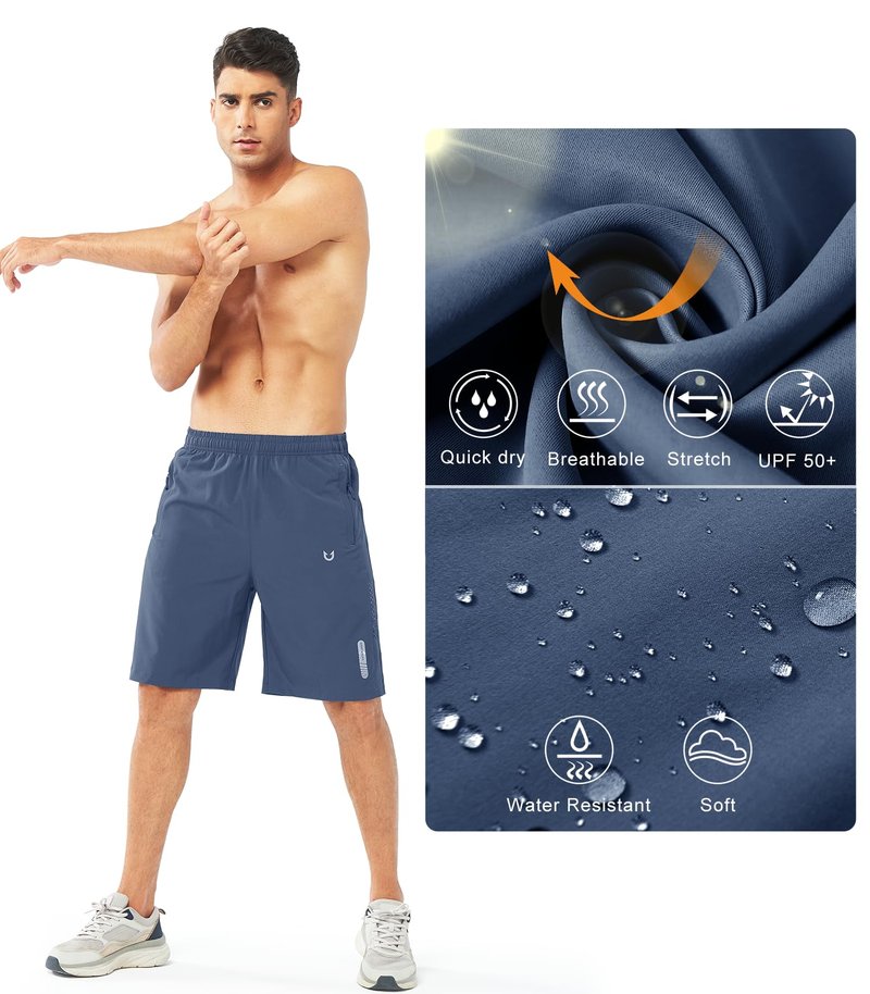 NORTHYARD Men's Athletic Running Shorts Gym Workout 7"/9"/5" Quick Dry Lightweight Sports Basketball Tennis 3 Zipper Pockets FEDERALBLUE-9inch L