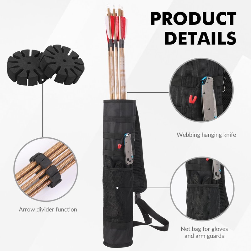 karamagic Archery Lightweight Back Arrow Quiver Dual Use Foldable Compact Hip Arrows Bag with Molle System and Pocket,2pcs Round Arrow Holders