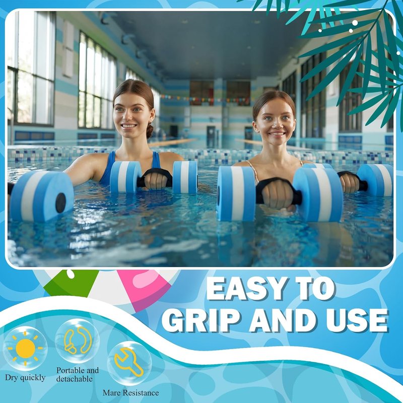 Water Dumbbells for Pool Exercise | EVA Foam Resistance Weights with Handle for Aqua Therapy & Fitness