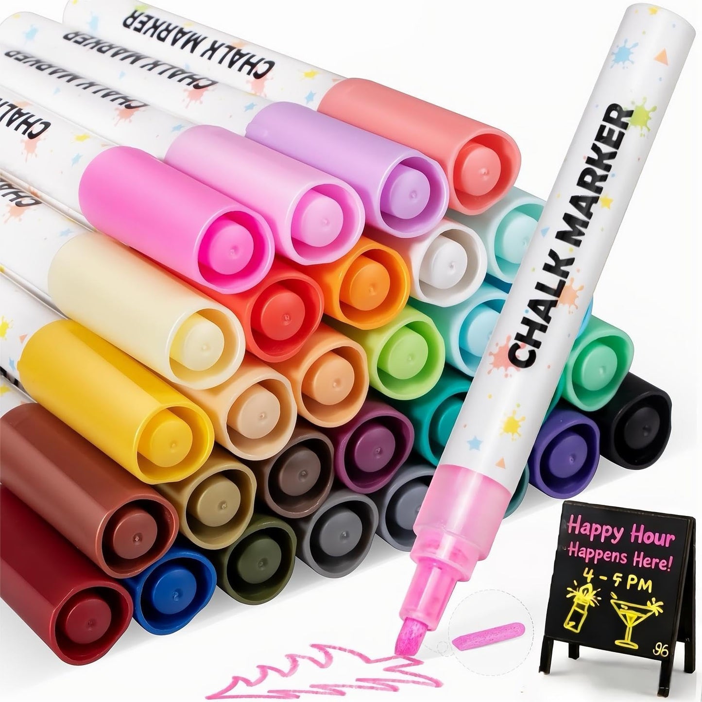 botkc Chalk Markers - 30 Washable Liquid Chalk Markers for Blackboard,Window Markers Paint Pens with Reversible Tip, Chalk Markers for Chalkboard Signs, Teachers, Windows, Glass, Calendar, Menu