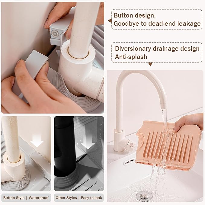 Longer Silicone Faucet Mat for Kitchen Sink – Button Style Faucet Drip Catcher