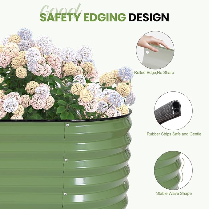G GOOD GAIN Raised Garden Beds - 6x2x1.4ft Galvanized Planter Boxes Kit with Protective Tape & Gloves & Tools | Oval Metal Outdoor Raised Bed for Gardening Vegetables, Fruits, Flowers, Herbs, Oliver