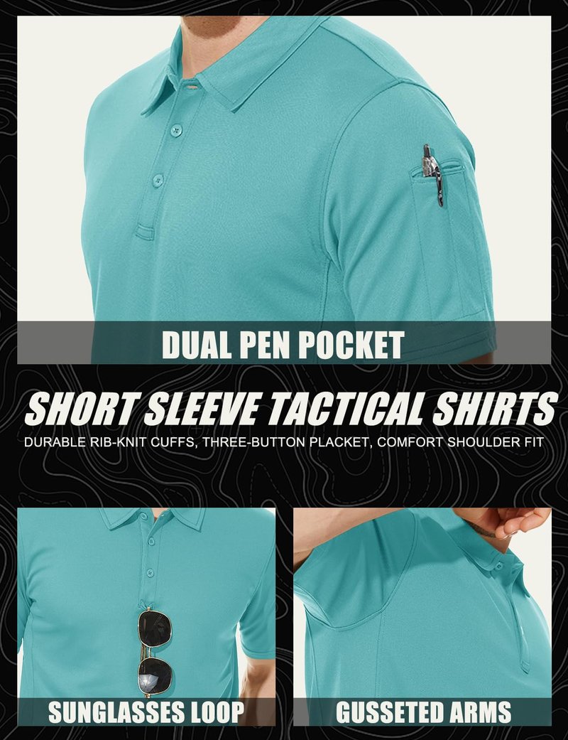 MAGCOMSEN Men Polo Shirts Short Sleeve Golf T Shirts Fishing Shirts Work Casual Quick Dry Shirts Water Blue XL