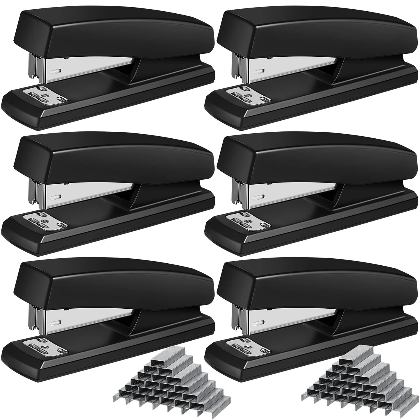 Yahenda 6 Pieces Metal Desktop Stapler with Staples Heavy Duty 25 Sheet Capacity Black Remover Stapler for Desk Office School