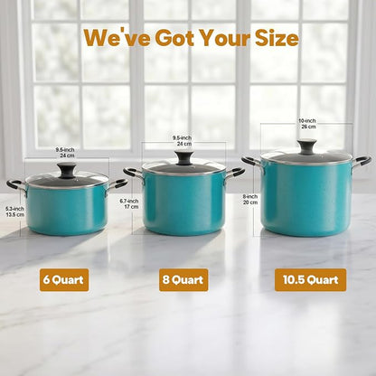 Cook N Home Professional 8 Quart Non Stick Stock Pot with Lid, Riveted Handles, Big Soup Pot for Holiday Feasts, Stockpot with Even Heating, Induction Cookware, Oven & Dishwasher Safe, Turquoise