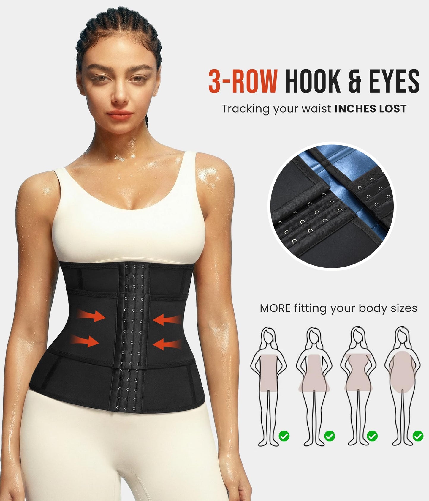 Junlan Waist Trainer for Women Belly Fat Sweat Band Cincher Waist Trimmer Tummy Sweat Belt Stomach Wrap Sauna Suit Binder Corset, Black L