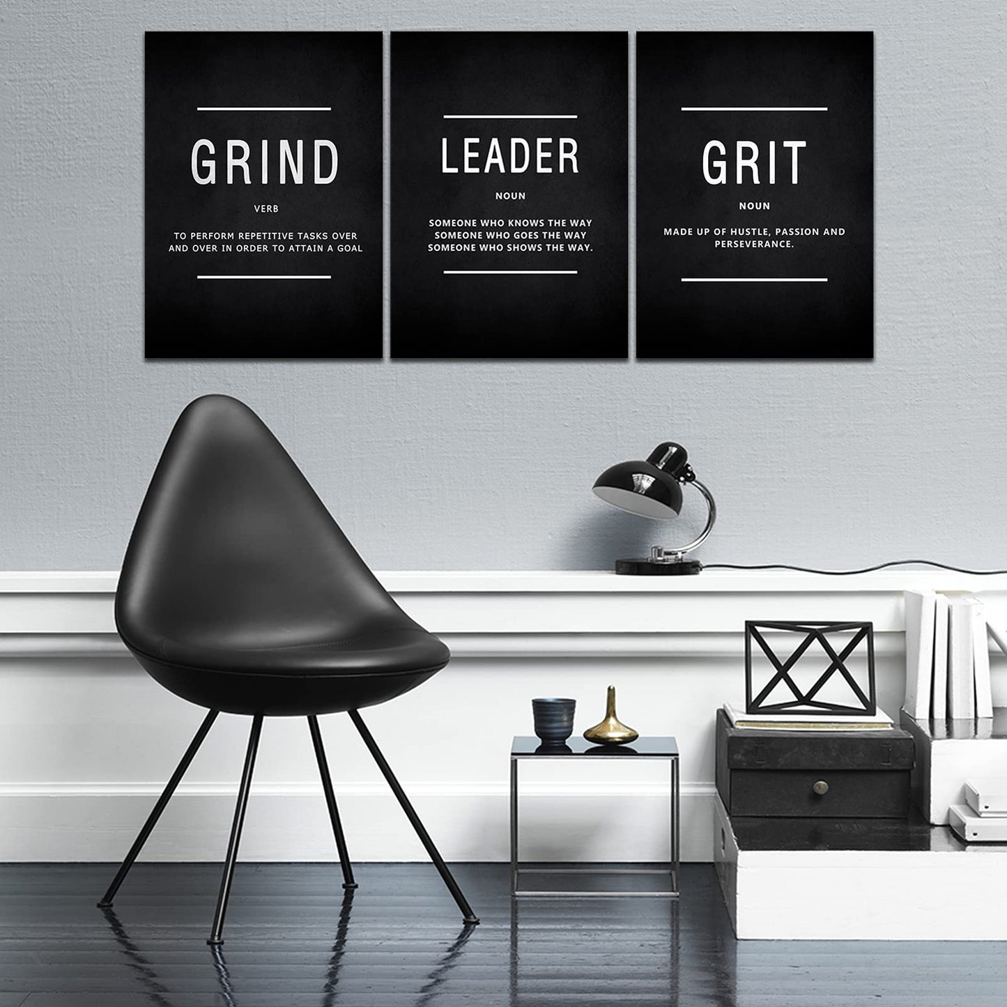 KAWAHONE Canvas Painting Wall Art, Grind Hustle Execution Motivational Wall Art Decoration Posters Prints for Living Room Bedroom, Office Decor, Gallery-Wrapped Canvas Art Set Framed Ready to Hang
