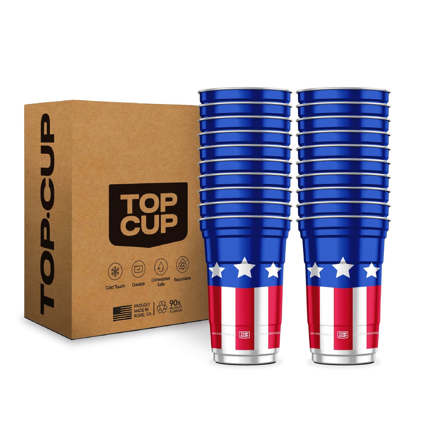 Top Cup America's 250th Birthday 20 oz Reusable Aluminum Party Cups 20 Count | Durable, Reusable & Recyclable, Made in USA