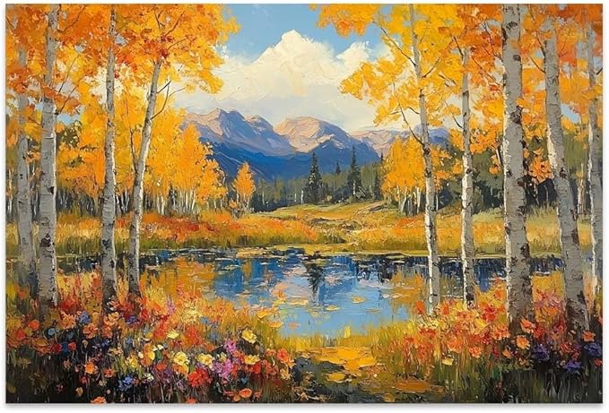 Yesad Birch Canvas Wall Art Forest Painting Prints Nature Wall Art Wildflower Pictures Rustic Wall Decor for Living Room Bedroom Farmhouse (Unframed,30'x20',Birch)