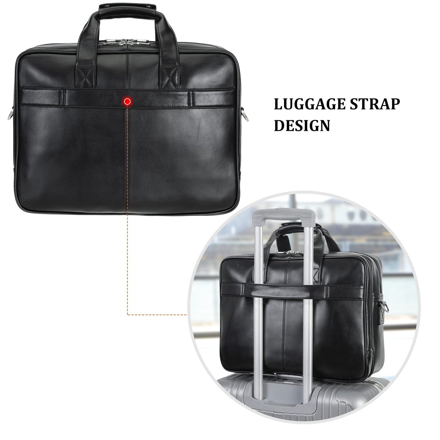 compalo Men's Solid Thick Napa Leather 17.3" Laptop Briefcase Classic Messenger Bag Fit Business Travel