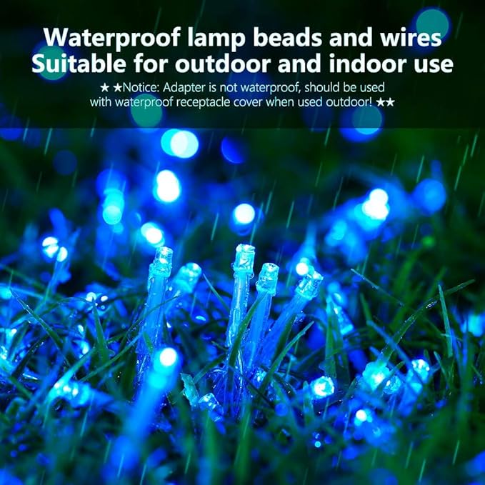 Blue String Lights Indoor - 220 LED 25m/82ft 8 Modes End-to-End Plug in Outdoor Waterproof Decorative Fairy Twinkle Christmas Tree Lights for Xmas/Halloween/Patio/Room/Home/New Year/Thanksgiving Day