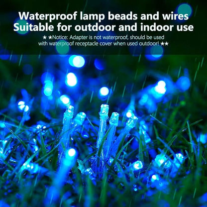 Blue String Lights Indoor - 220 LED 25m/82ft 8 Modes End-to-End Plug in Outdoor Waterproof Decorative Fairy Twinkle Christmas Tree Lights for Xmas/Halloween/Patio/Room/Home/New Year/Thanksgiving Day