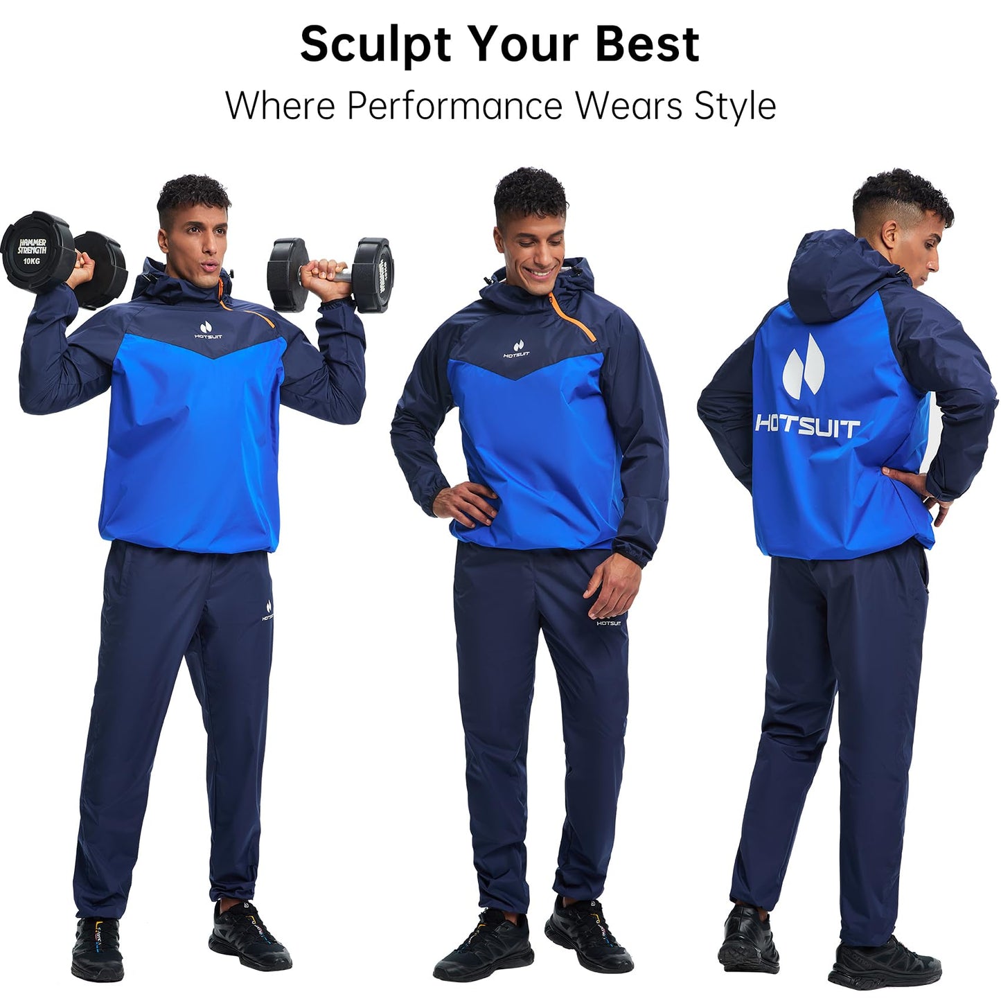 HOTSUIT Sauna Suit for Men Sweat Sauna Jacket Pant Gym Workout Sweat Suits, Navy, 3XL