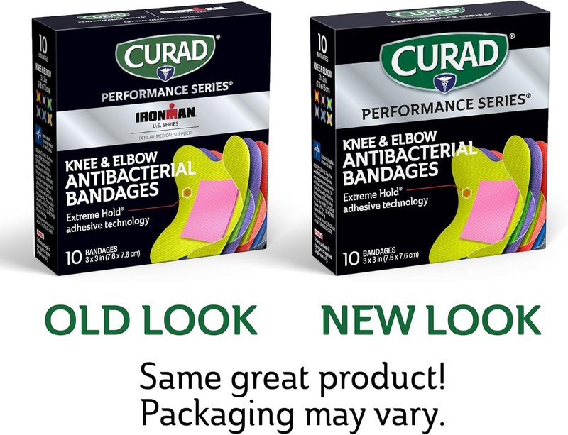 CURAD Performance Series Antibacterial Bandages, Elbows and Knees, 3" x 3", 30 Count