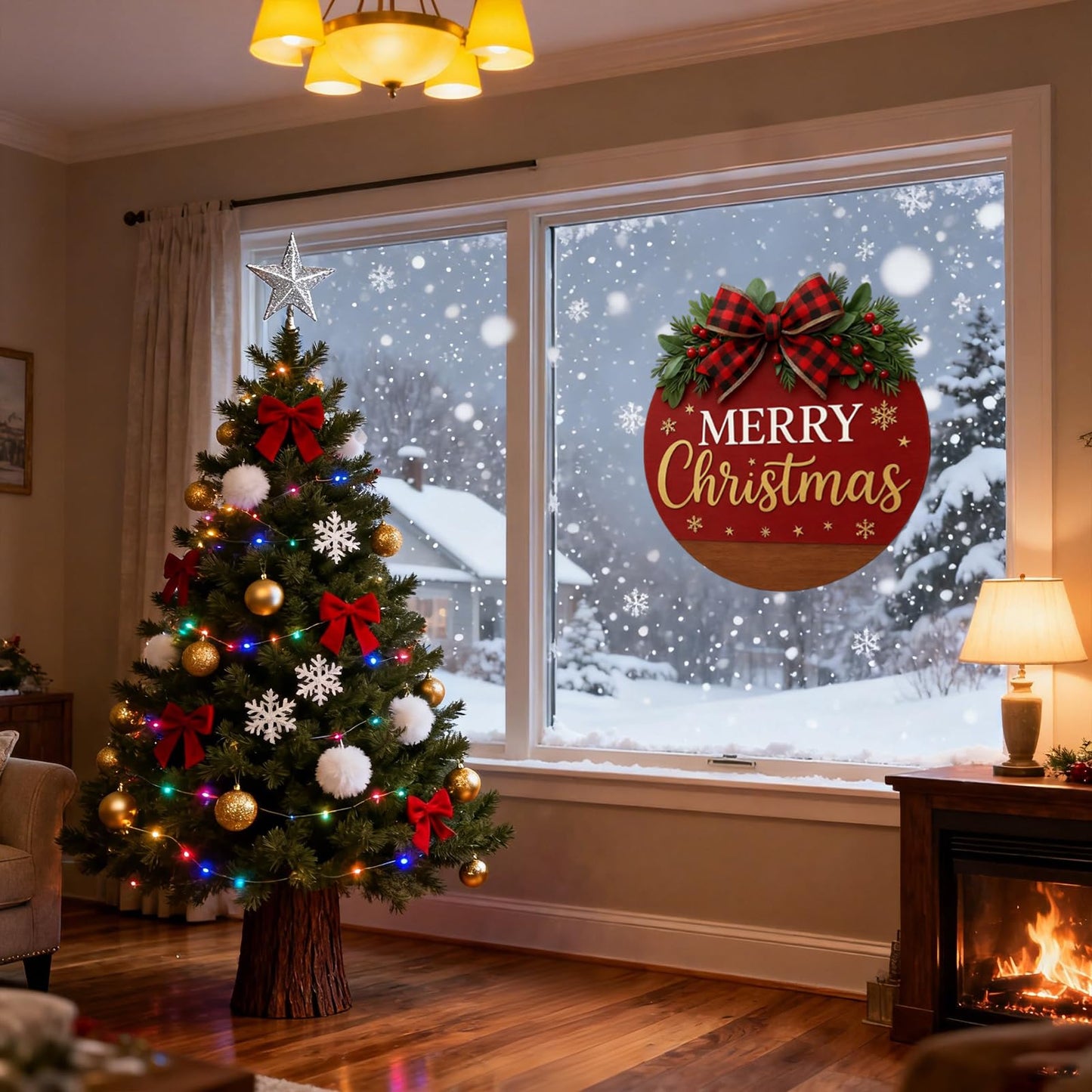 Merry Christmas Wreaths for Front Door - Welcome Door Hanger Sign with Bow, Greenery & Red Berries, for Holiday Rustic Farmhouse Outdoor Wall Windows Decor (Merry Christmas Wreaths)