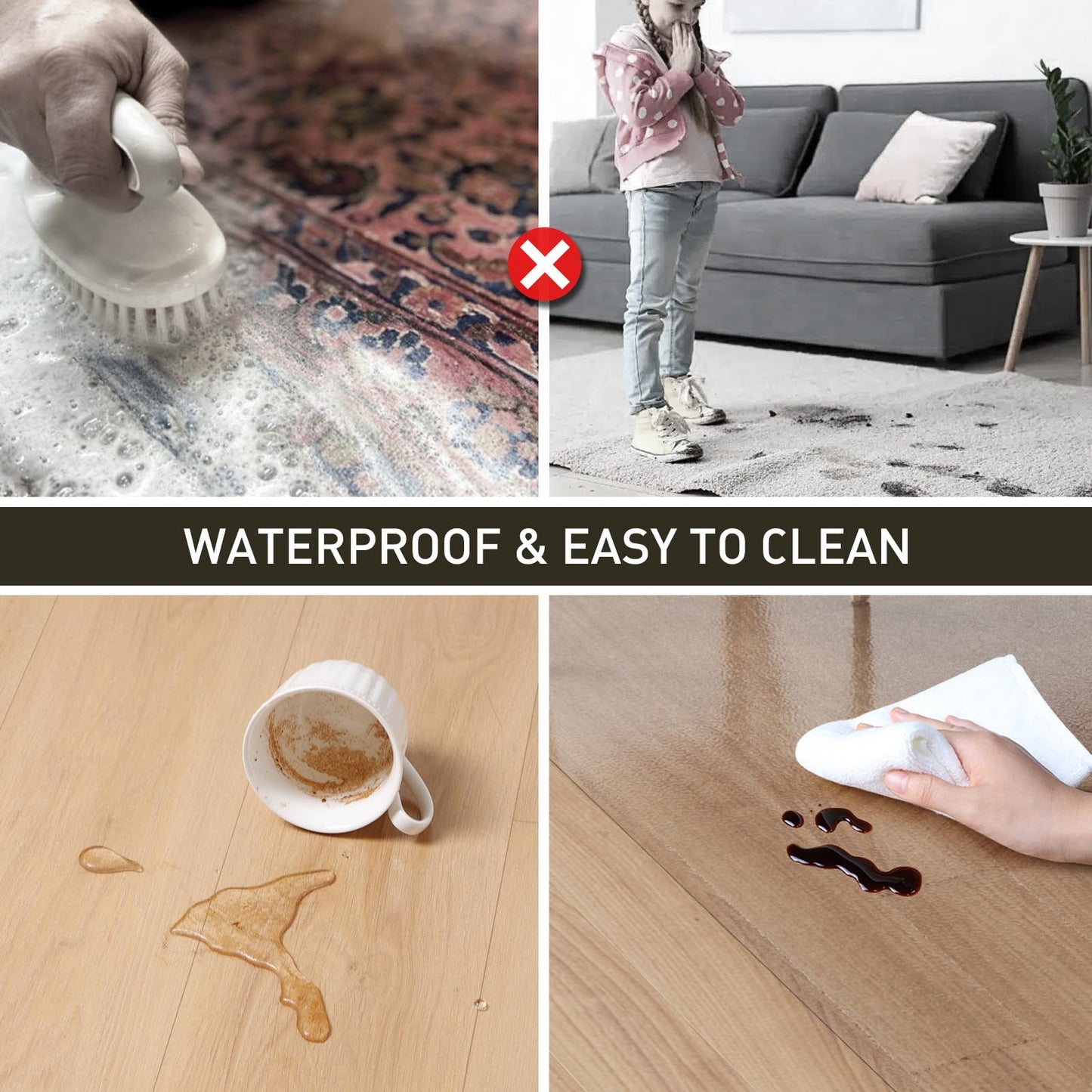 2'x10' Vinyl Runner Rug for Hallway, Clear Waterproof Kitchen Mat for Floor, Non-Slip Plastic Floor Mat for Entryway, Easy Clean Durable Area Mat for Bedroom, Laundry Room