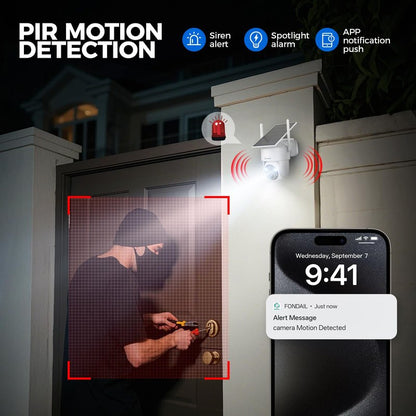 LITYMOL 2K 360° View Security Cameras Wireless Outdoor, Solar Cameras for Home Security, Color/IR Illumination Night Vision, AI Detection, 2-Way Audio, Siren Alarm, SD/Cloud Storage, 2.4g WiFi