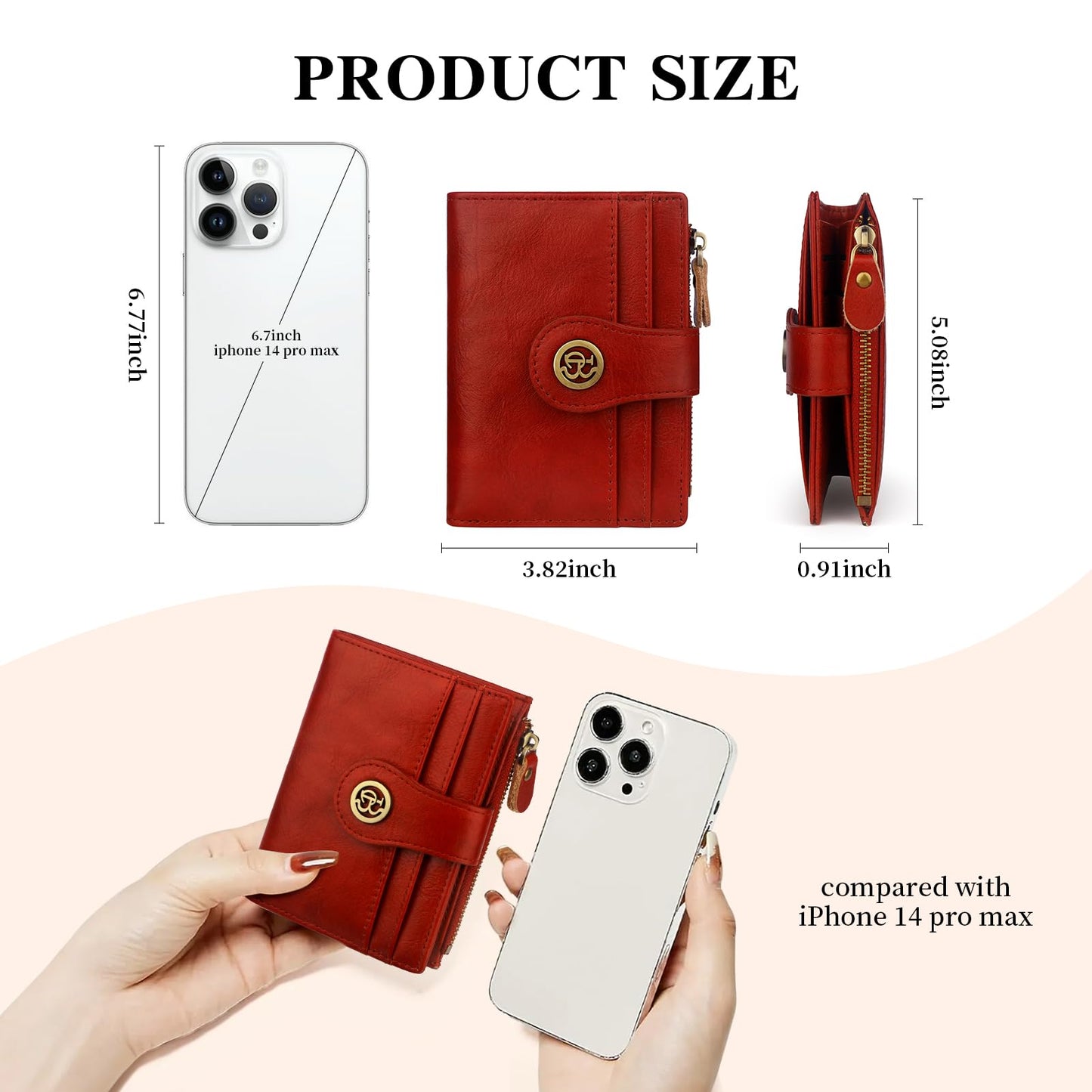 Blucoay Leather Wallet Women,RFID Blocking Small Wallet for Women Bifold Compact Slim Wallet Card Holder With Zipper Coin Pocket(Red)