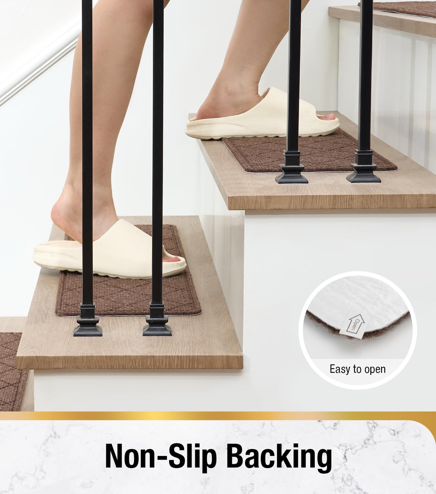 HITSLAM Stair Treads for Wooden Steps, 4 Pack 8 x 30 Inch Peel and Stick Carpet Stair Treads Non-Slip Indoor, Safe for Kids and Dogs, Stair Runners with Self-Adhesive Backing, Easy to Install, Brown