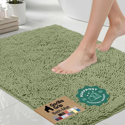 GORILLA GRIP Bath Rug Mat, Thick Soft Absorbent Chenille, Quick Dry Microfiber Mats, Rubber Backing Washable Shower Floor Rugs, US Designed Bathroom Bathmat Home Decor Accessories, 24x17 Sage Green