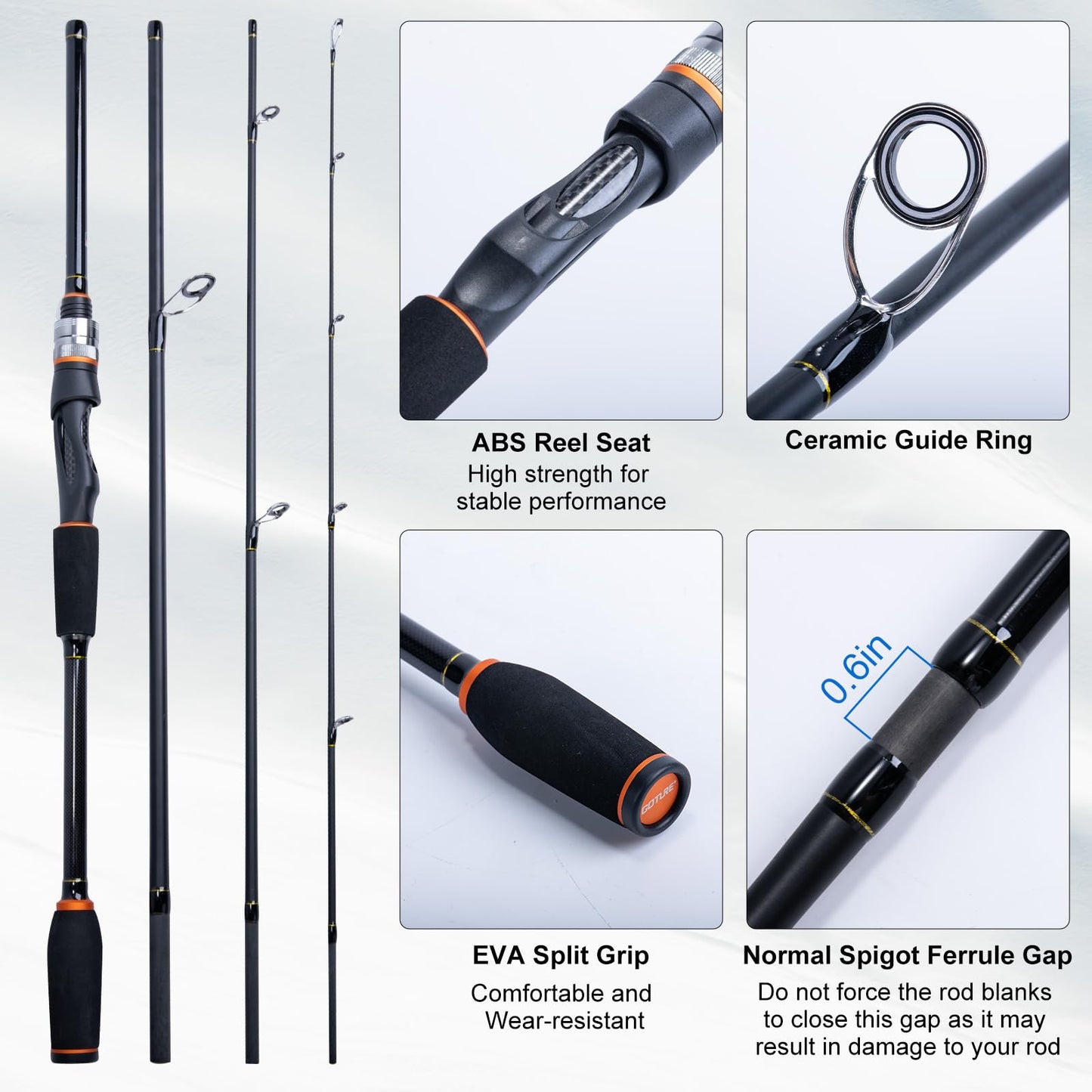 Goture Fishing Rod and Reel Combos-4 Piece Fishing Rod Set, Casting/Spinning Rod, Lures Set with PC Hard Shell Suitcase, Rod Reel Combo Kit for Starter Travel Saltwater, Gifts for Men