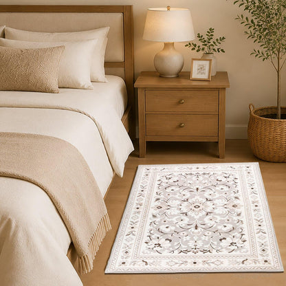 Huaji White Small 2x3 Area Rug, Modern Boho Floral Design