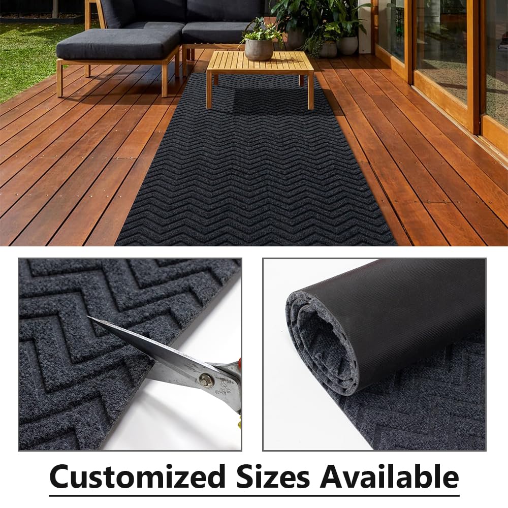 LITA Customized Size Hallway Runner Rug with Rubber Backing, Backed Non-Slip Waterproof, Washable Outdoor Indoor Carpet for Floor, Entryway, Kitchen, Laundry, Balcony, Garage, Gray Triangle, 2' x 6'