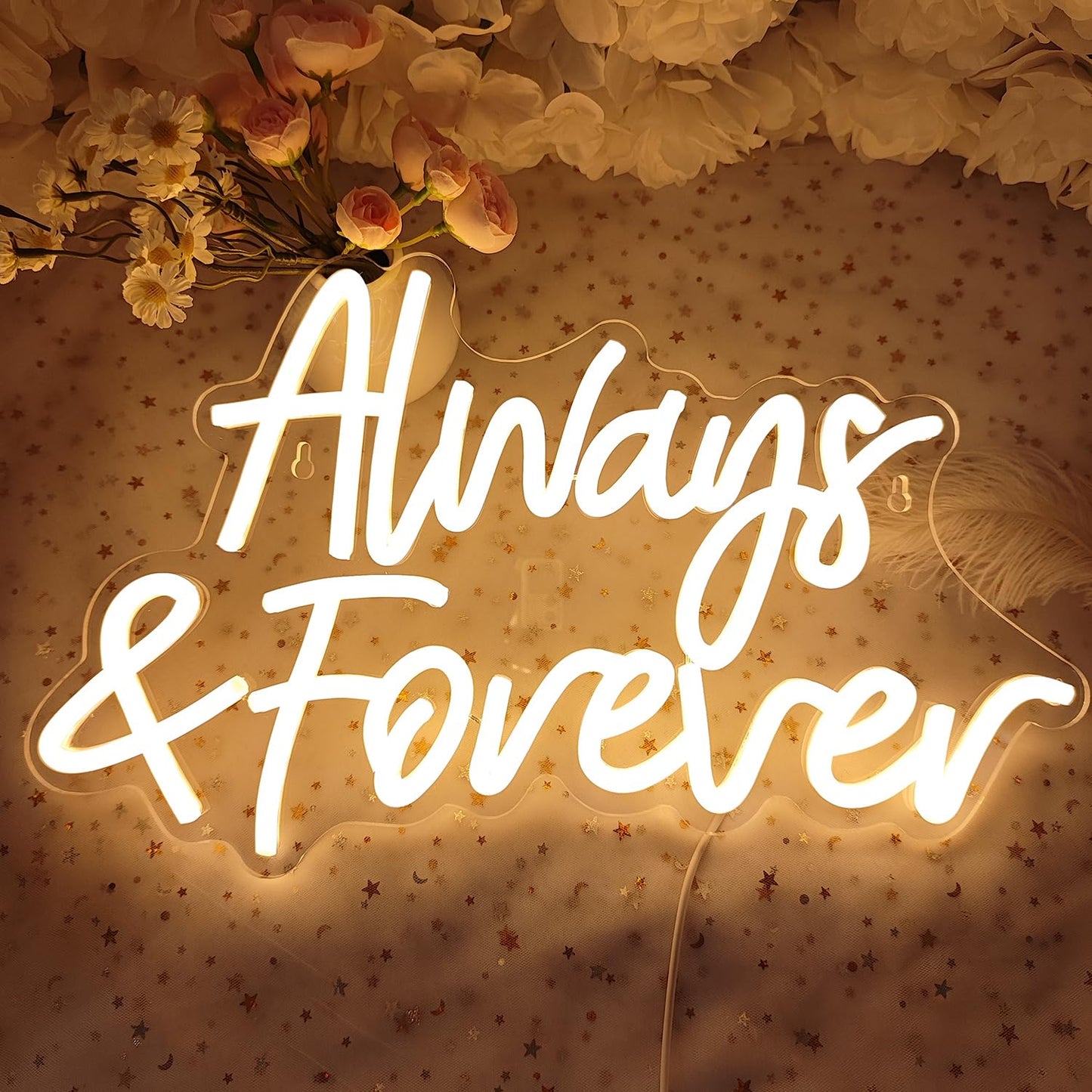 Planzo Always & Forever Led Neon Sign Light Wedding Birthday Party Backdrop Wall Decor Hanging Sign Bedroom Propose Anniversary Christmas Gifts 15.7”L X 9.4” USB Warm