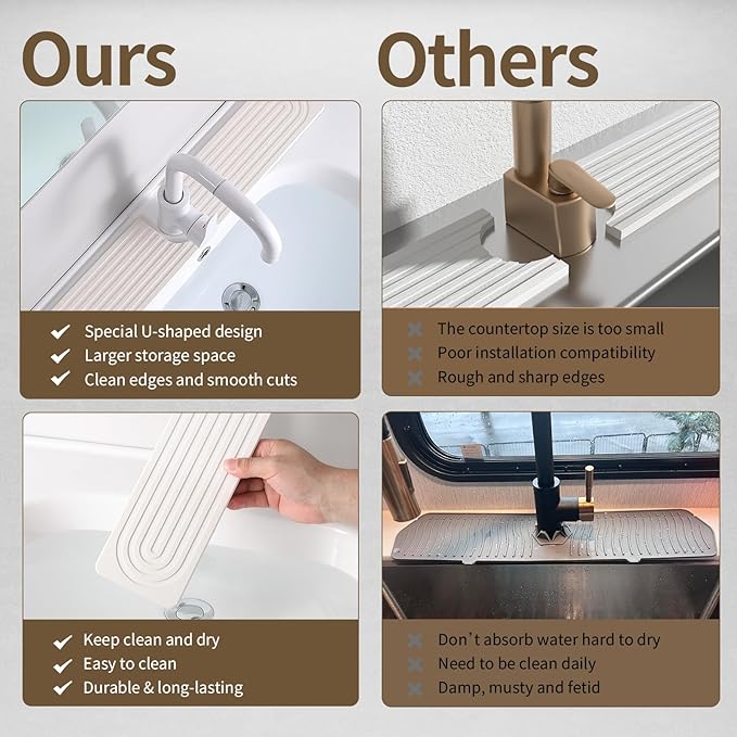 Faucet Mat for Kitchen Sink, Diatomite Stone Drying Sink Protectors, Bathroom