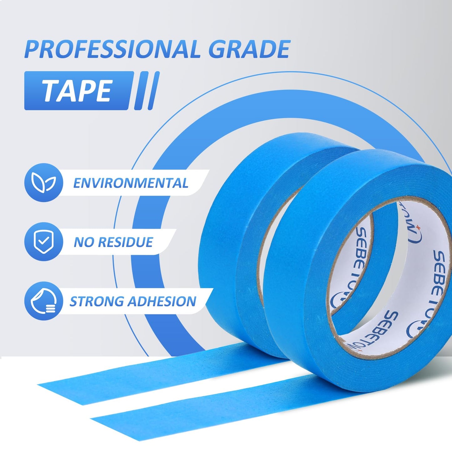 SEBETOW 10 Rolls Painters Tape 1 inch Bulk Painter Tape Blue Wide Roll, Blue Masking Tape, 1 Inches x 55 Yards for General Purpose Wall Painting, Home Improvement