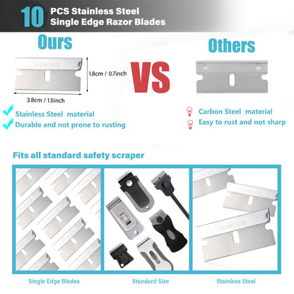 Gomake Razor Blade Scraper Tool with Blade Storage Container, Glass Cooktop Stove Scraper with 10PCS Stainless Steel Blades for Glass Clean,Paint,Old Label,Decal Sticker,Adhesive Remover