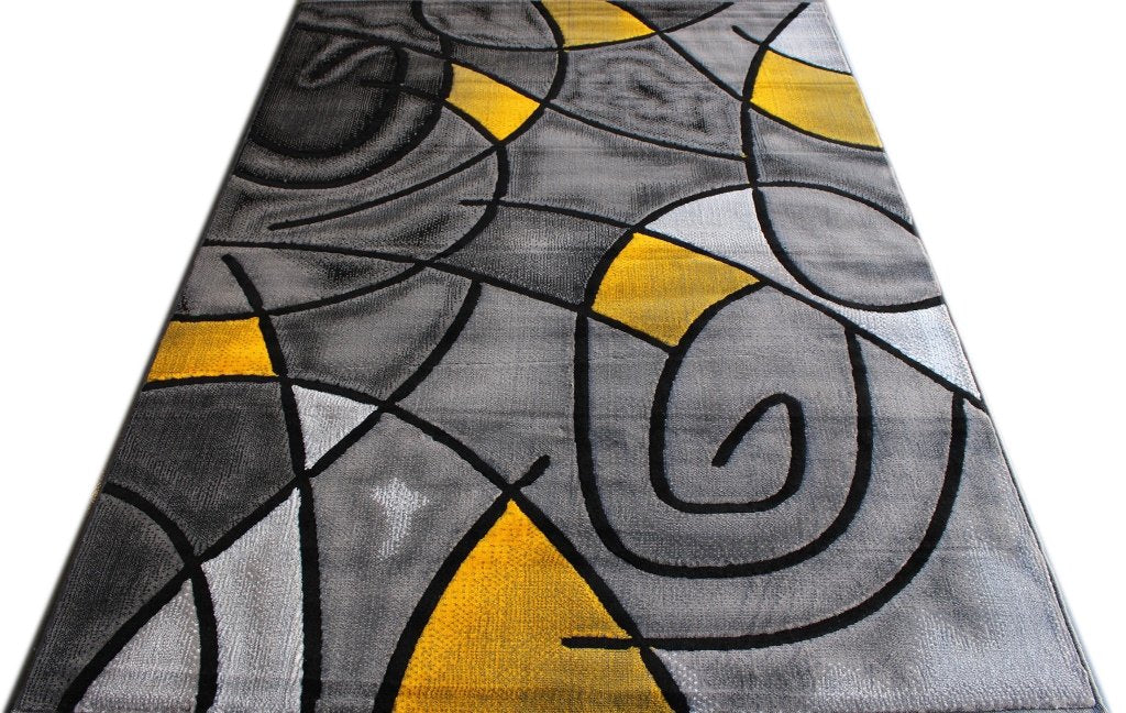 Masada Rugs, Modern Contemporary Area Rug, Yellow Grey Black (8 Feet X 10 Feet)