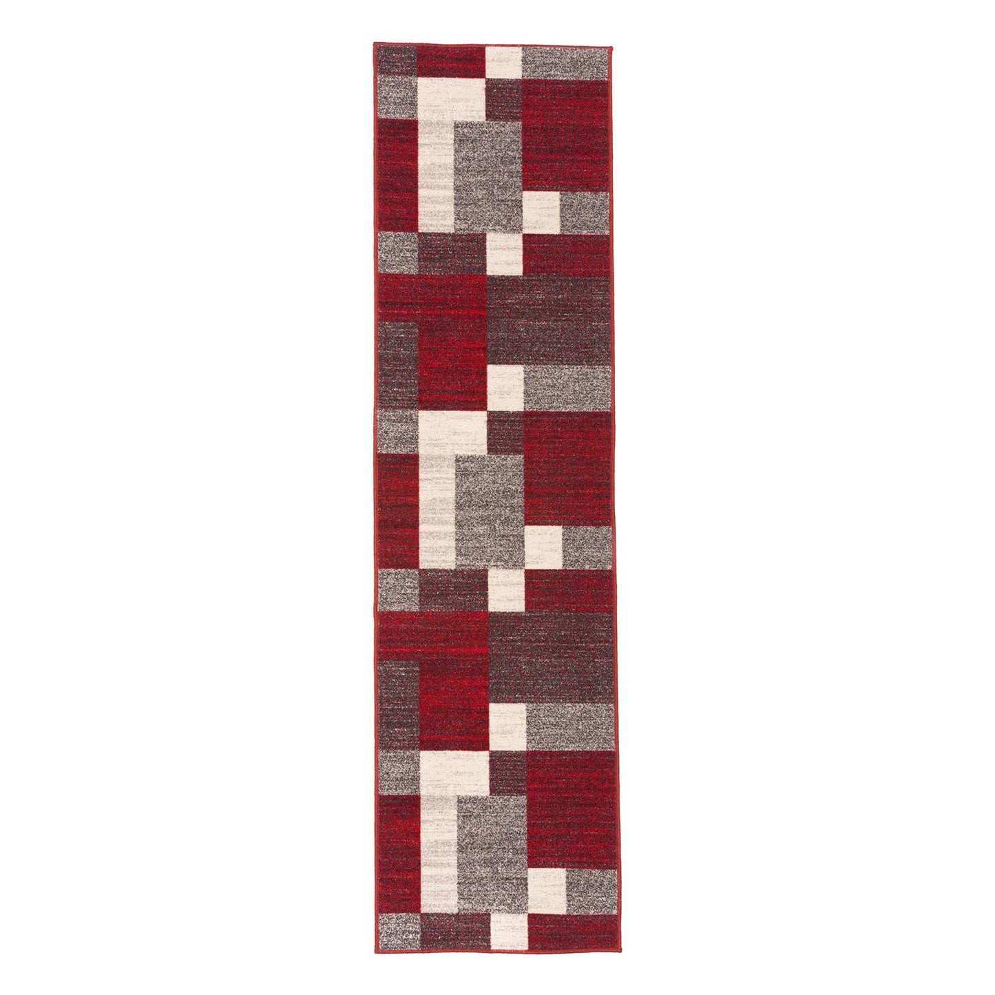 Rugshop Red Modern Geometric Boxes Non-Slip Area Rug Non-Shedding for Hallway, Entryway and Kitchen, 2' x 7'2" (22" X 84")