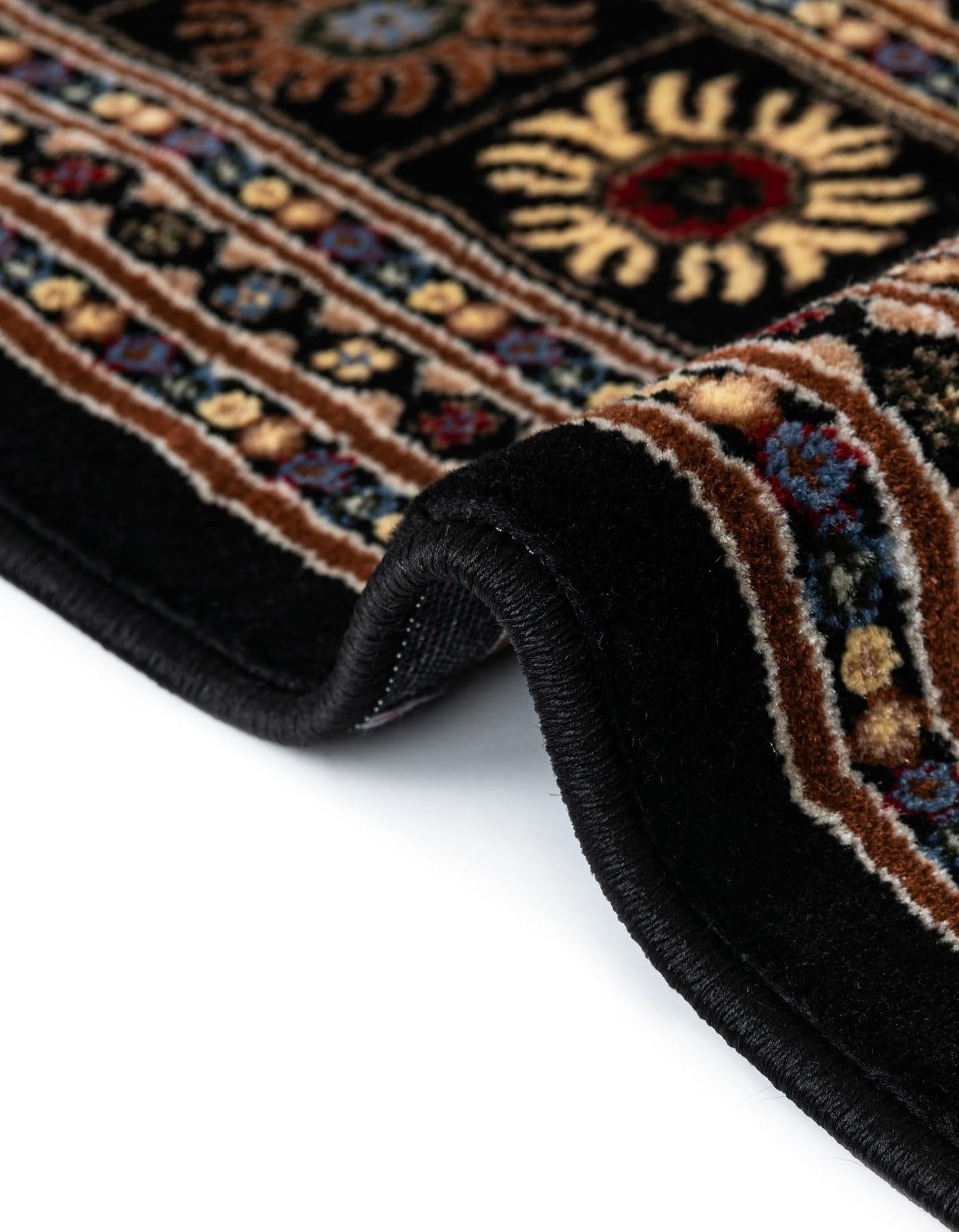 Rugs.com Bokhara Collection Rug – 3 Ft Round Black Medium-Pile Rug Perfect for Kitchens, Dining Rooms