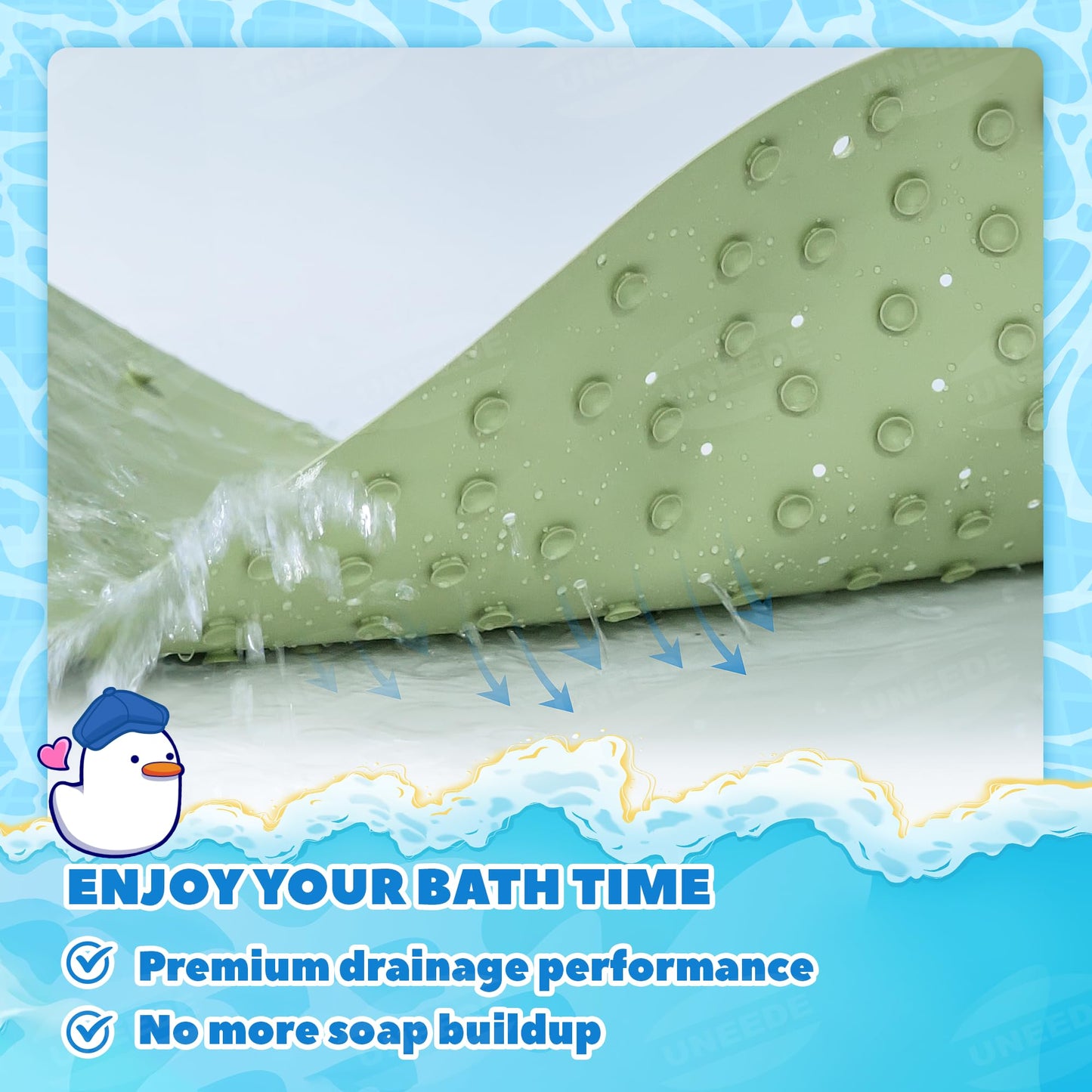 UNEEDE Kids Bathtub Mat Non Slip Shower Mat for Toddlers, Washable Anti Slip Tub Surface, Soft Rubber Mat for Bathtub Shower, Waterproof Bathtub Essentials for Children（Not for Textured Surfaces）