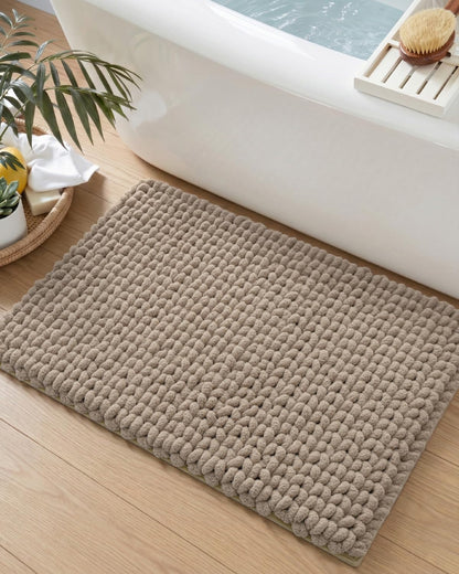 DEXI Bathroom Rugs 24x36, Non Slip Washable Bath Mat, Luxury Chenille Super Absorbent Ultra Thick Bathmats for Shower Floor, Plush Fluffy Shaggy Carpet for Tub, Beige
