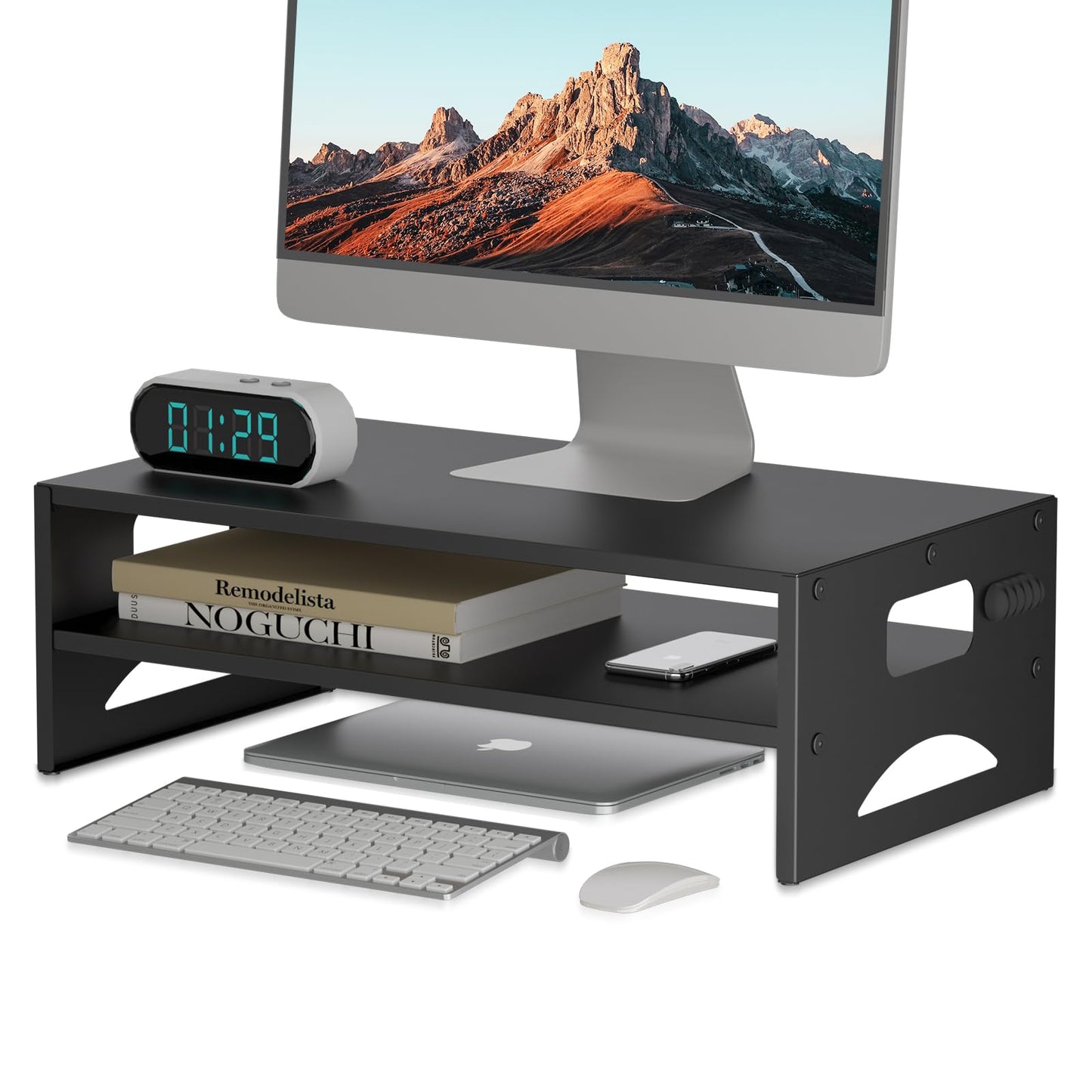 Pholiten Monitor Stand Riser, Desktop Stand, Computer Stand, Ergonomic Design, Two-Level Design, Desktop Organization, Keyboard Smartphone Storage, Printer Stand, Display Stand, 16.5 x 9.3 x 5.6