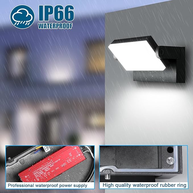 40W LED Outdoor Wall Light, 5000K Daylight Waterproof Floodlights, 360 ° Adjustable Wallpack Lighting Modern Security Commercial Exterior Wall Mount Fixture for Yard Hardwired Super Bright