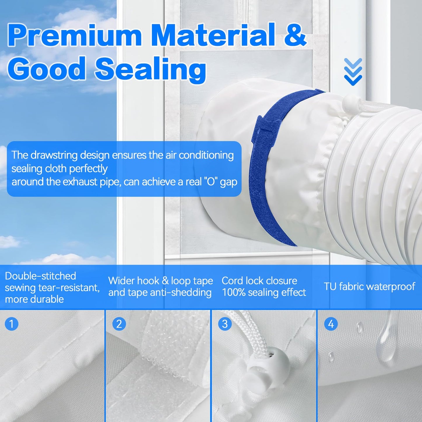 Portable Air Conditioner Door Kit,Door Vent Seal Kit for Mobile Air Conditioning & Dryer，Full Sealing Waterproof Easy to Install，Fit Both 5" and 6" Exhaust Hose，Length Adjustable 10x75~91 inches