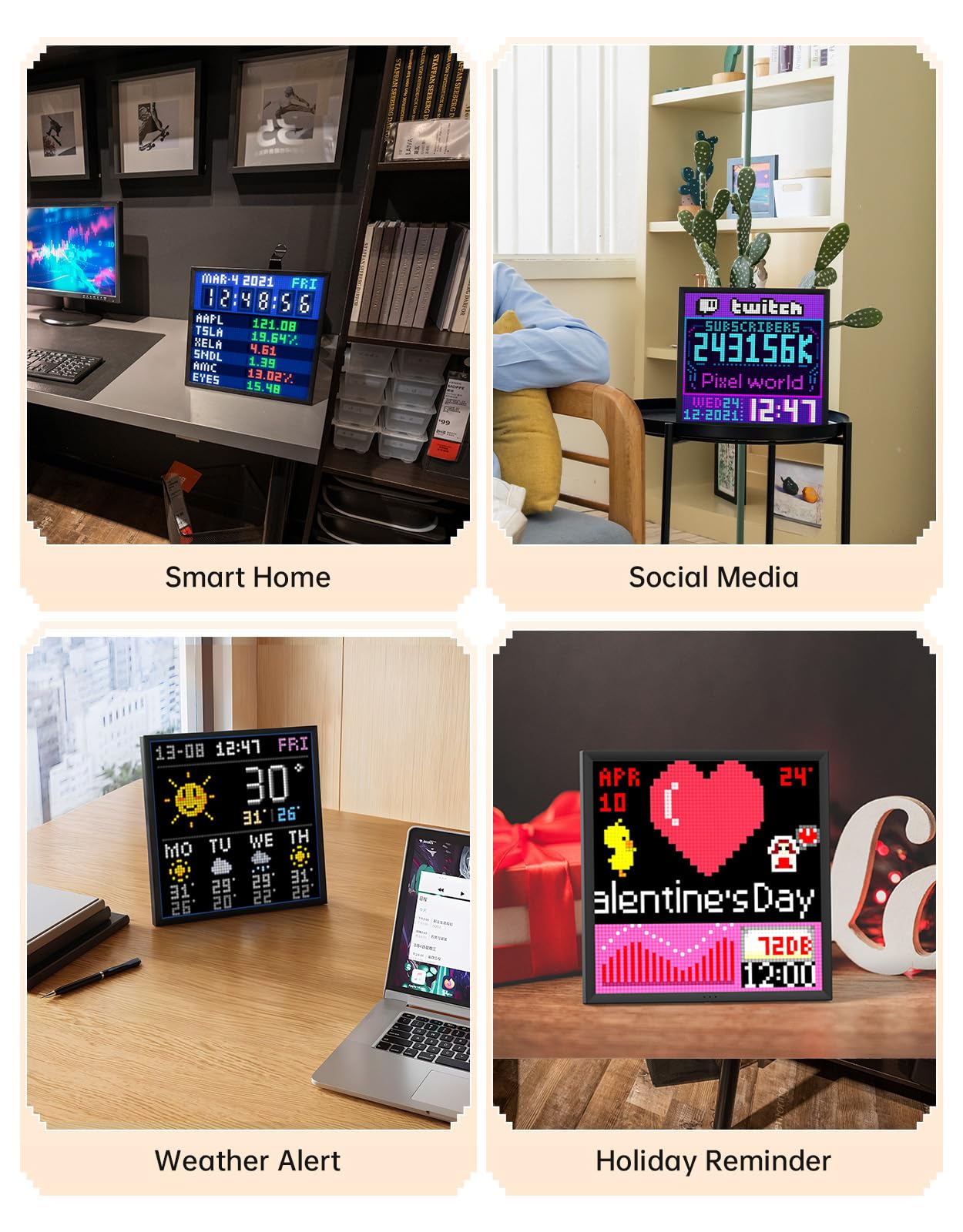 Divoom Pixoo-64 - WiFi Pixel Cloud Digital Frame with APP Control,64 X 64 LED Panel Display Frame for Gaming Room Decoration/Social Media Fans Counter