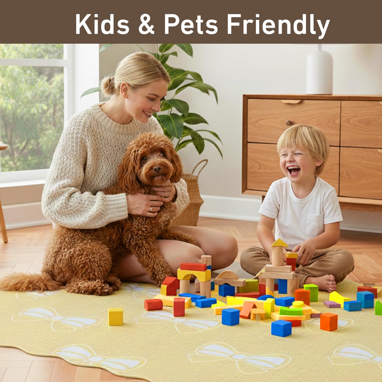 Bow Area Rug for Living Room, Soft Solid Low Pile Carpet for Dorm,Large Cute Washable Rugs 4x6 Soft Low Pile Non Slip Scalloped Rugs for Playroom College Bedroom Girls Room Decor