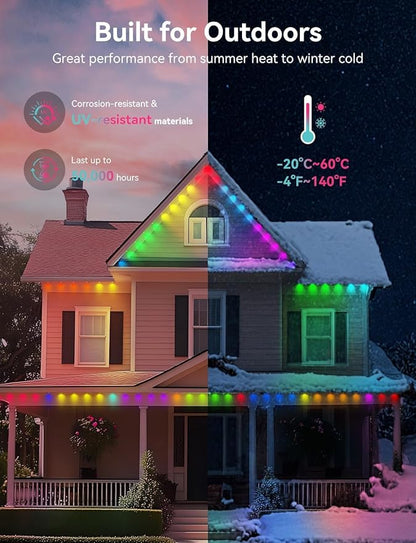 Permanent Outdoor Lights for House, 120ft with 88 Smart IC+RGBCW LED Lights, IP67 Waterproof Eaves Light for Daily Christmas Decorations, Work with Remote, APP, Alexa, White
