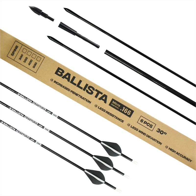 BALLISTA FRACTURA Hunting Micro Diameter Arrows for Compound and Recurve Archery Bow - Carbon 32", OD 6mm, Spine 300-6pcs