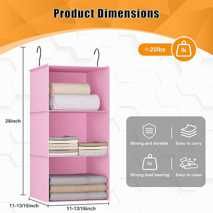 Hanging Closet Organizer and Storage 3-Shelf, Easy Mount Foldable Hanging