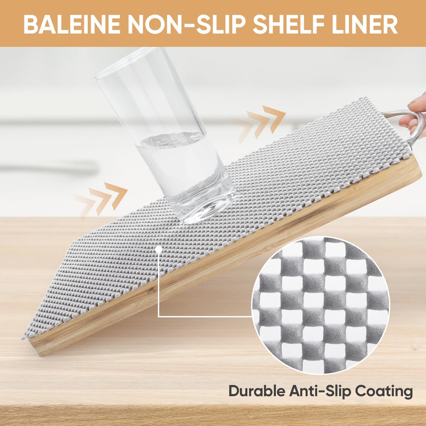 BALEINE Cabinet Liner, 12 in x 10 Ft Drawer and Shelf Liner for Kitchen Cabinets Non-Adhesive, Non-Slip Protect Desks, Cupboard, Drawers, Shelves, Tableware (Gray)