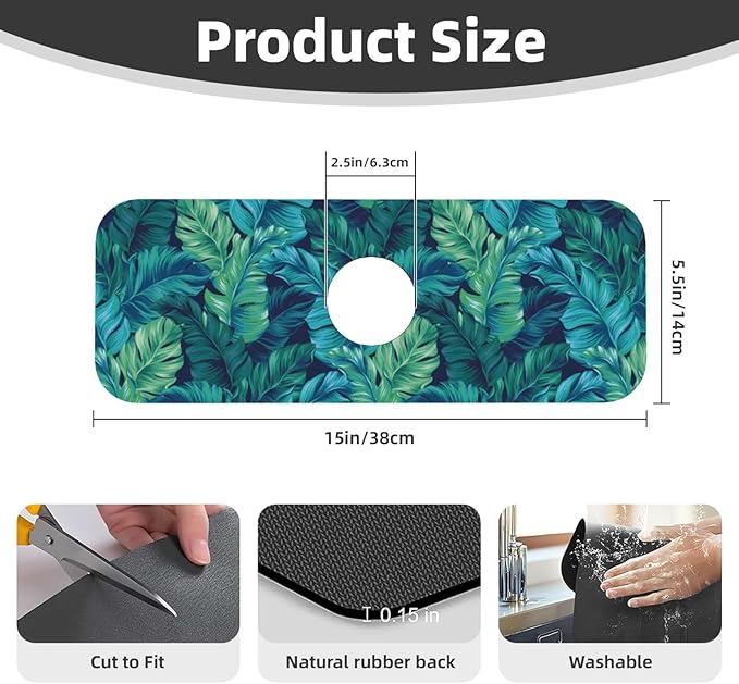 Palm Leaves Tropical Summer Green Hawaiian Kitchen Sink Splash Guard Faucet Mat